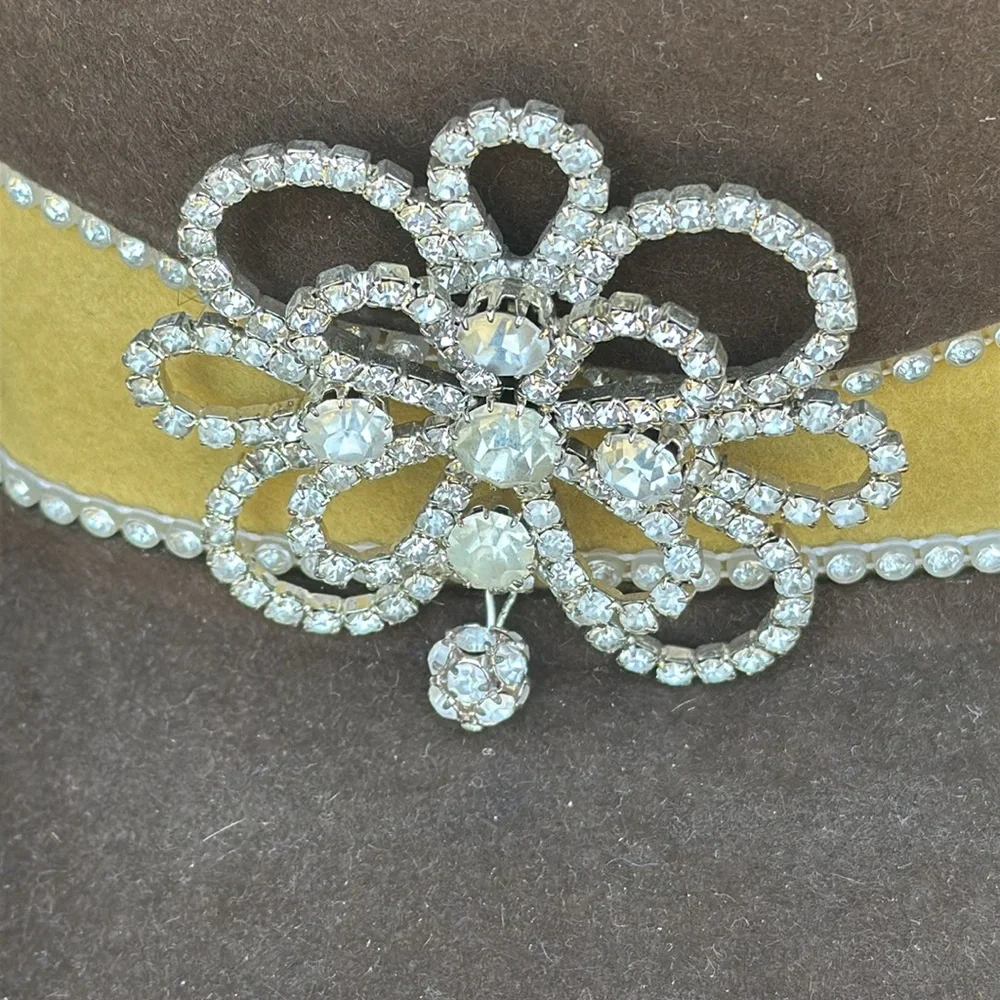 Jack McConnell brown & Yellow with rhinestones Vintage Ladies hat